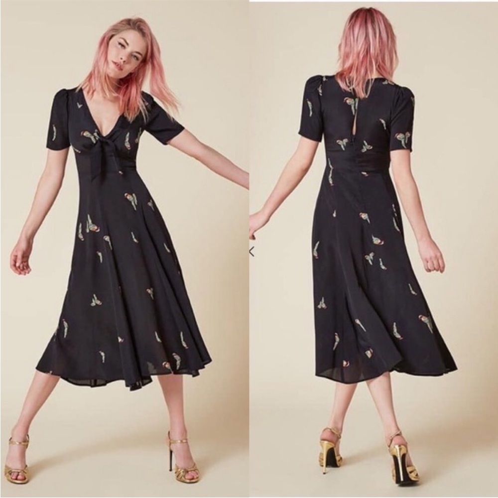 Reformation Kara Midi Dress Tui Bird Print Size 2